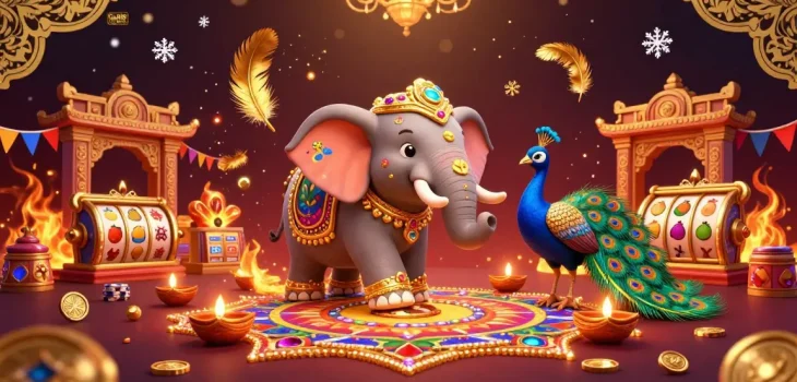 Experience vibrant casino action with Go88 com featuring engaging elephant and peacock characters amid dazzling game elements.
